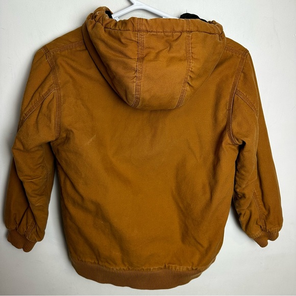 Vintage Carhartt Jacket Brown Duck Canvas Hooded Faded Zip Y2K Youth Large 14/16 - Picture 2 of 8